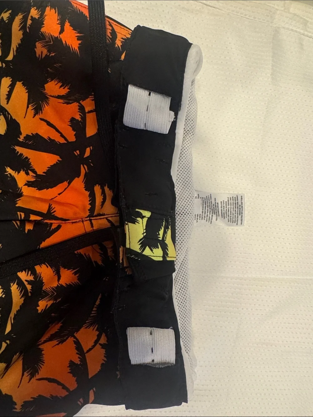 Tropical Palm Print Swim Trunks - Black, Orange, Yellow